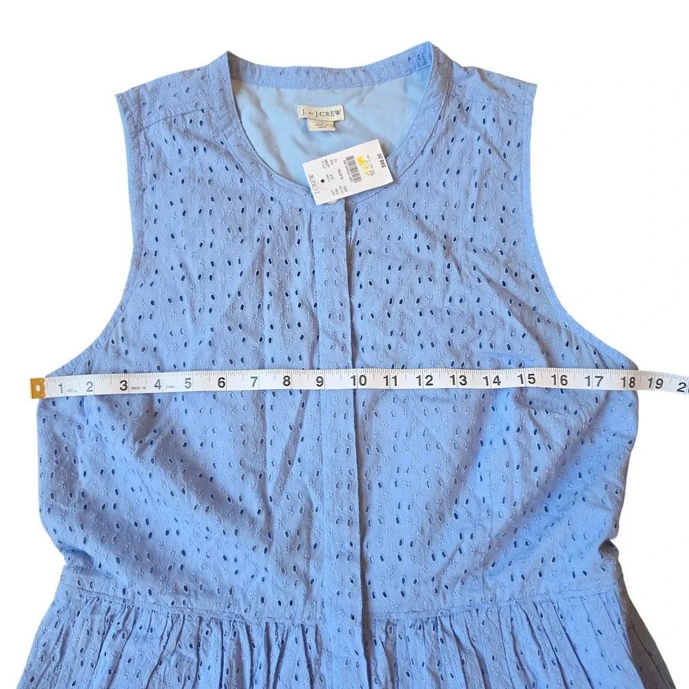 J. Crew NWT Eyelet Sleeveless Button Front Dress L2338 Periwinkle Blue Size 12